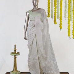 Ivory Mint Grace Kerala Kasavu Onam Saree | Silks by Santinni