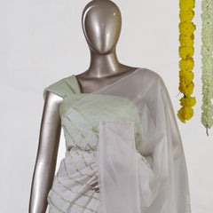 Ivory Mint Grace Kerala Kasavu Saree with Embroidered Organza Pallu