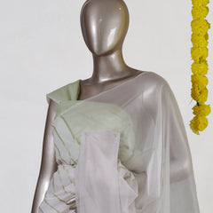 Ivory Mint Grace Kerala Kasavu Saree with Embroidered Organza Pallu