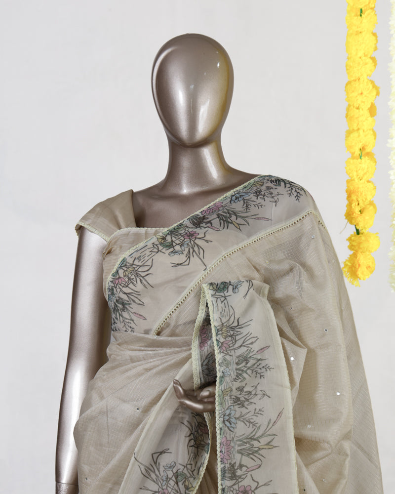 Ivory Wildflower Embroidered Kota Onam Saree