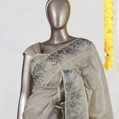 Ivory Wildflower Embroidered Kota Onam Saree