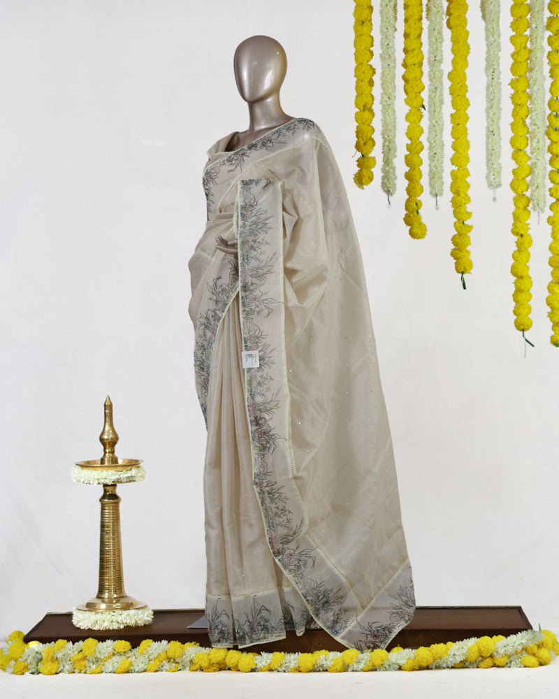 Ivory Wildflower Embroidered Kota Onam Saree