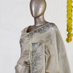 Ivory Wildflower Embroidered Kota Onam Saree