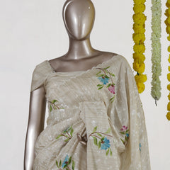 Ivory Pastel Bloom Embroidered Kota Onam Saree