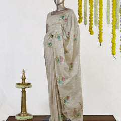Ivory Pastel Bloom Embroidered Kota Onam Saree