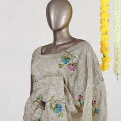 Ivory Pastel Bloom Embroidered Kota Onam Saree