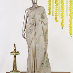 Ivory Meadow Bloom Embroidered Kota Onam Saree | Silks by Santinni