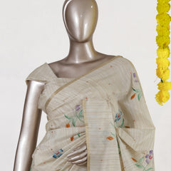 Ivory Meadow Bloom Embroidered Kota Onam Saree
