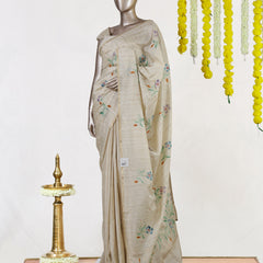 Ivory Meadow Bloom Embroidered Kota Onam Saree
