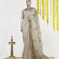 Ivory Meadow Bloom Embroidered Kota Onam Saree | Silks by Santinni