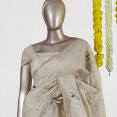 Ivory Spring Blossom Embroidered Kota Onam Saree