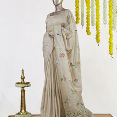 Ivory Spring Blossom Embroidered Kota Onam Saree
