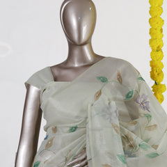 Ivory Lavender Meadow Embroidered Kota Tissue Onam Saree