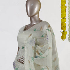 Ivory Lavender Meadow Embroidered Kota Tissue Onam Saree
