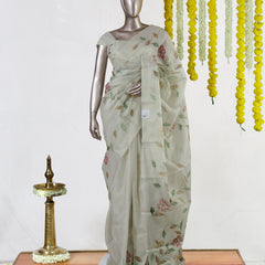 Ivory Rosé Vine Embroidered Kota Tissue Onam Saree