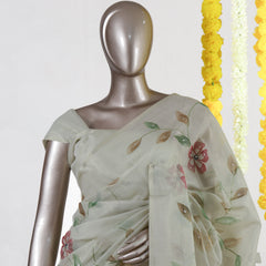 Ivory Rosé Vine Embroidered Kota Tissue Onam Saree