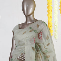 Ivory Rosé Vine Embroidered Kota Tissue Onam Saree
