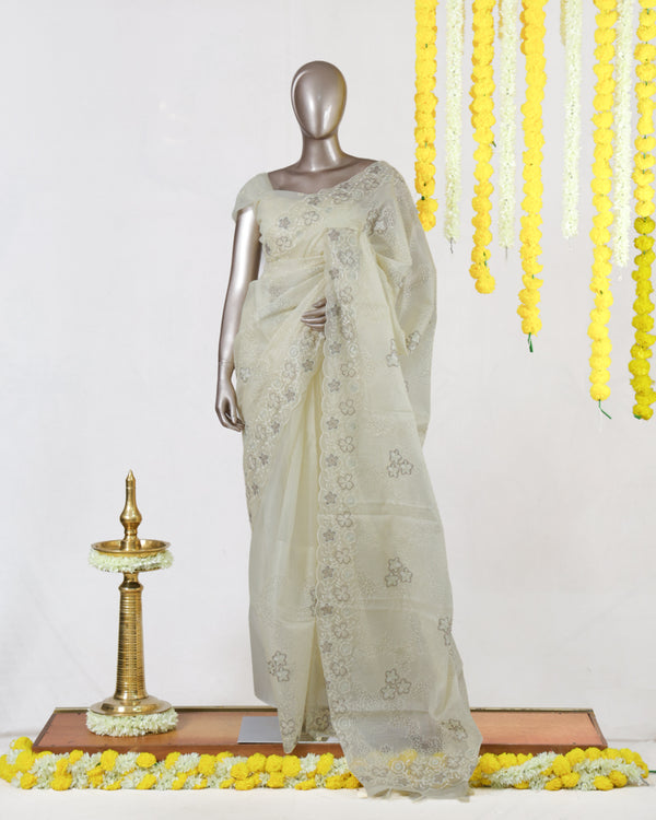 Ivory Blossom Lace Saree