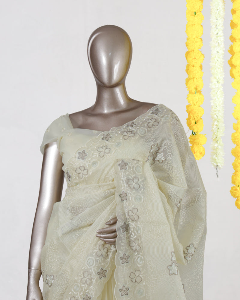 Ivory Blossom Lace Saree
