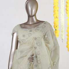 Ivory Blossom Lace Saree