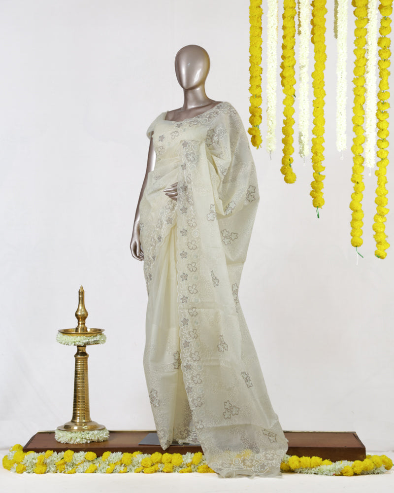 Ivory Blossom Lace Saree