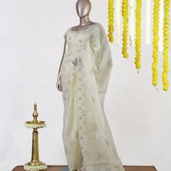 Ivory Blossom Lace Saree