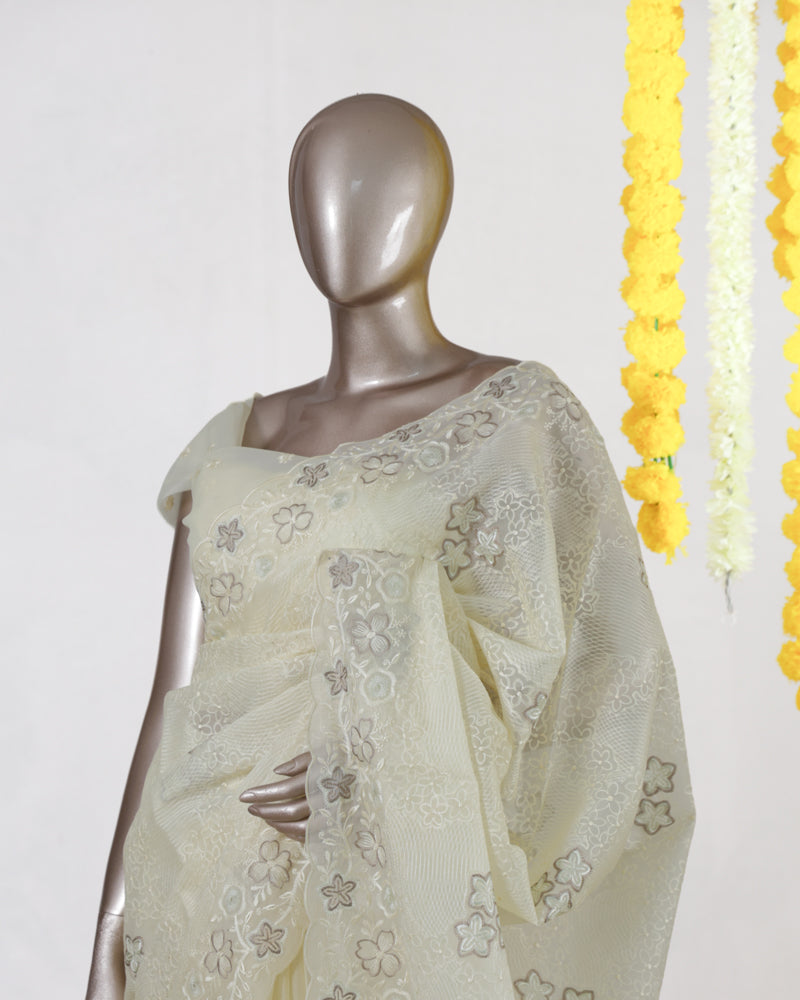 Ivory Blossom Lace Saree