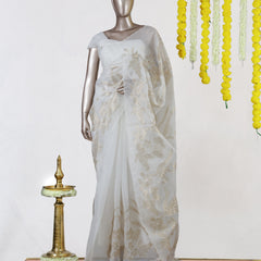 Ivory Bloom Organza Saree