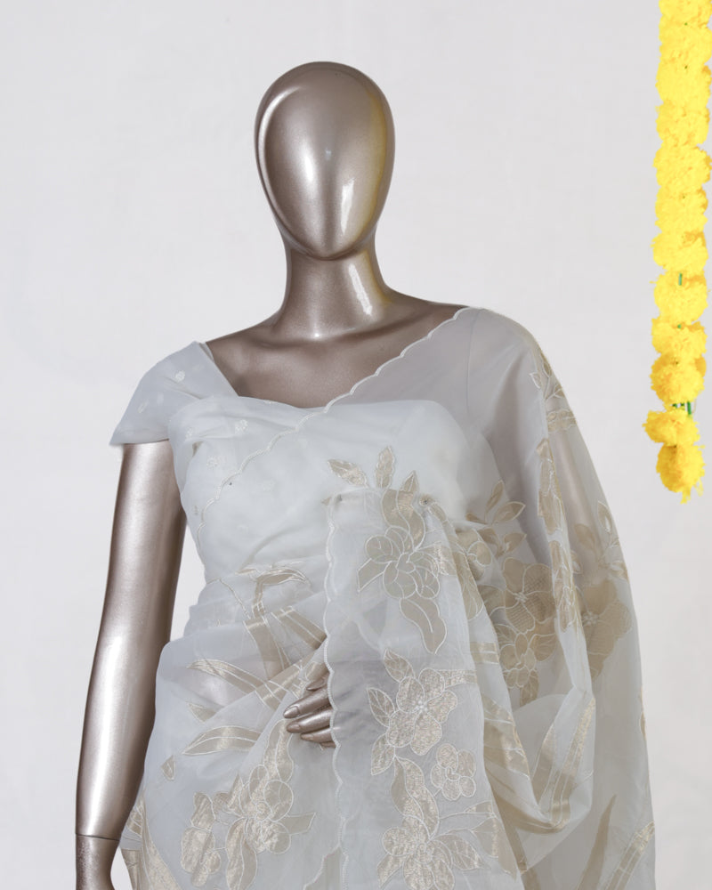 Ivory Bloom Organza Saree
