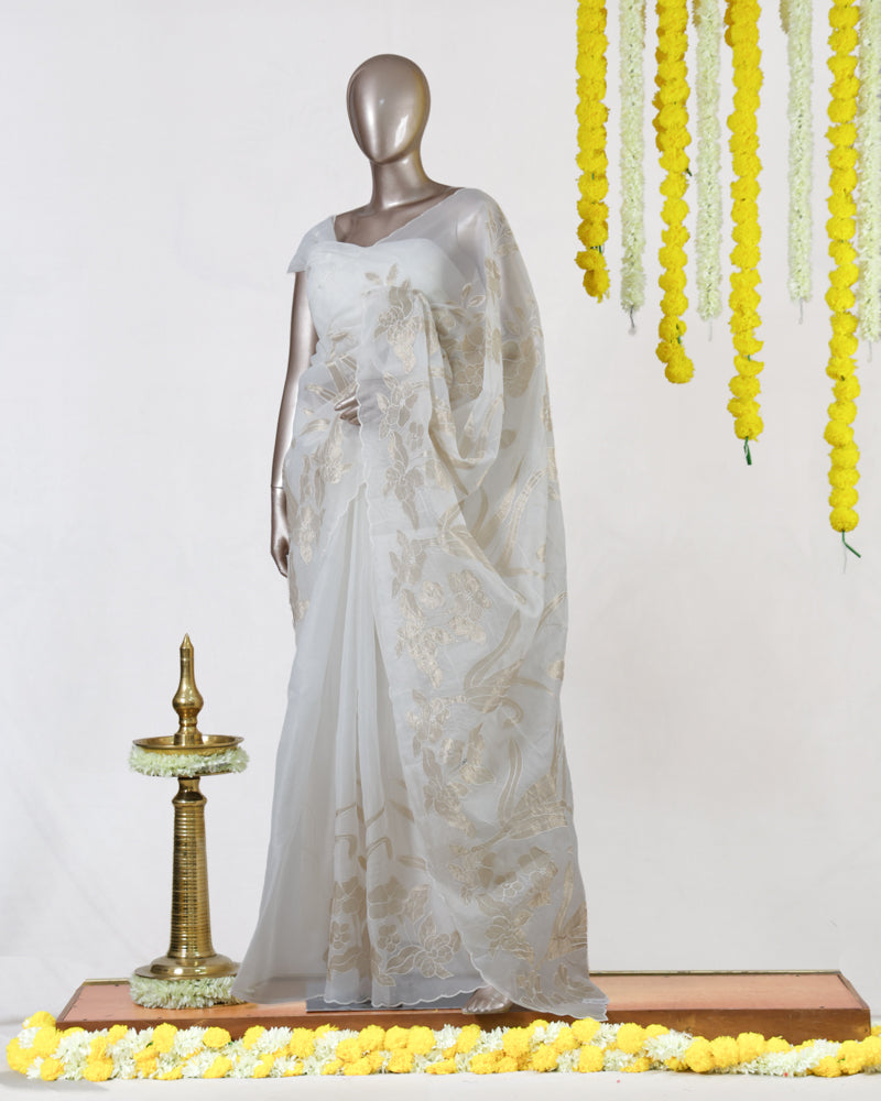 Ivory Bloom Organza Saree