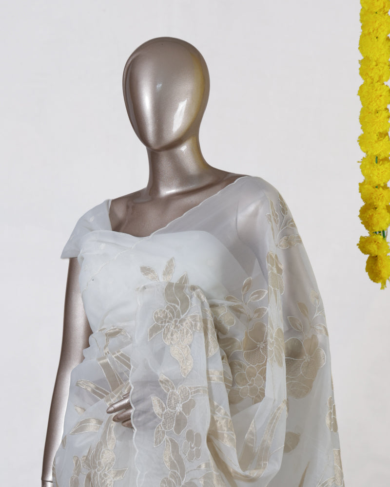 Ivory Bloom Organza Saree