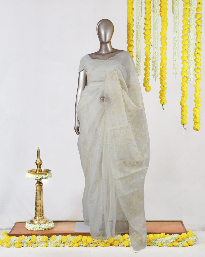 Ivory Fern Kota Saree
