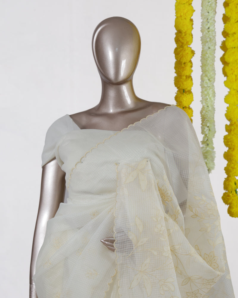 Ivory Fern Kota Saree