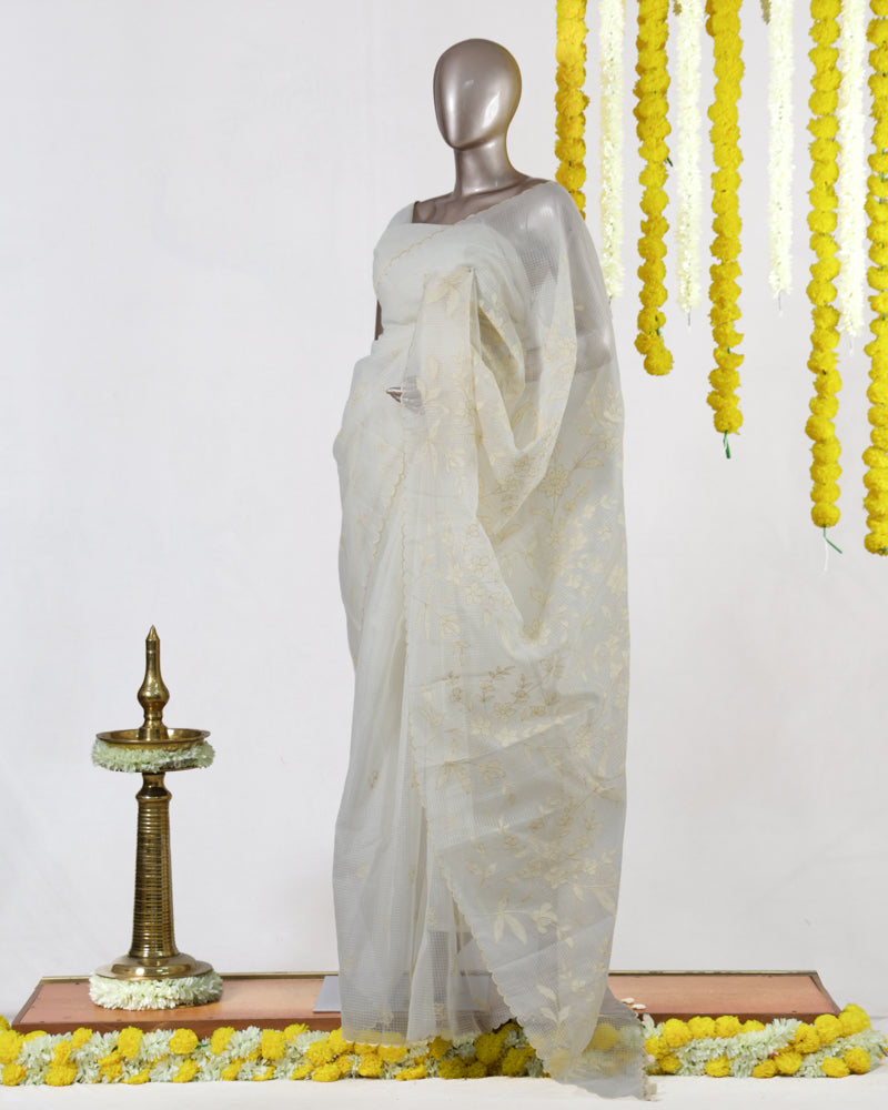 Ivory Fern Kota Saree