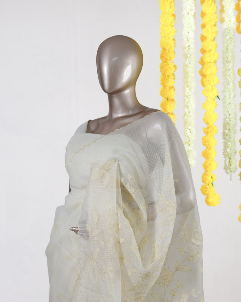 Ivory Fern Kota Saree