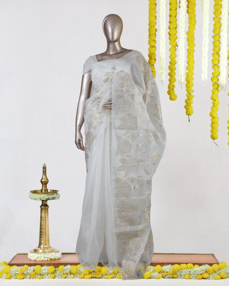 Champagne Rose Organza Saree