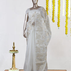 Champagne Rose Organza Saree