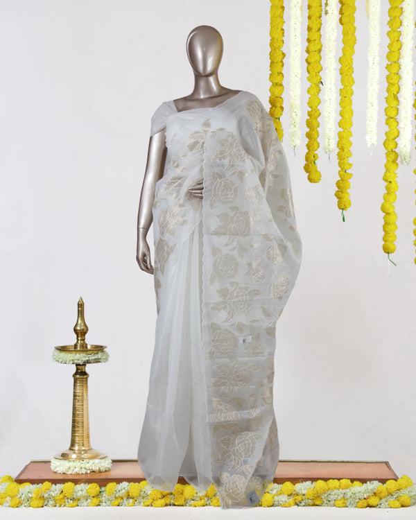 Champagne Rose Organza Saree