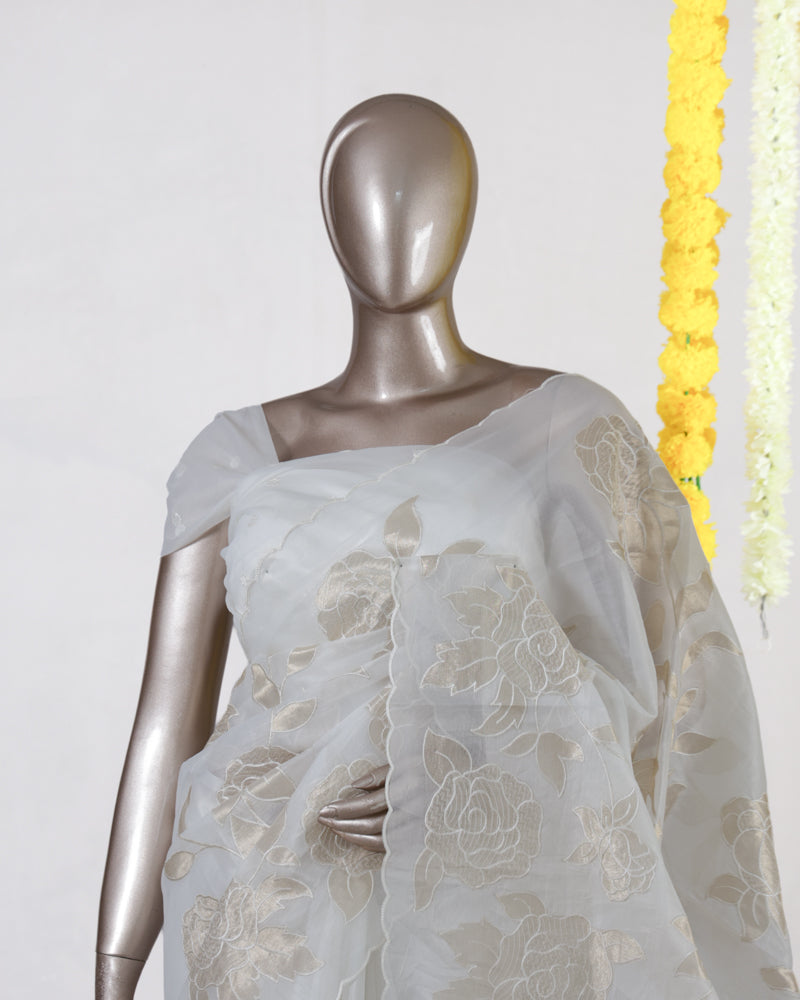 Champagne Rose Organza Saree
