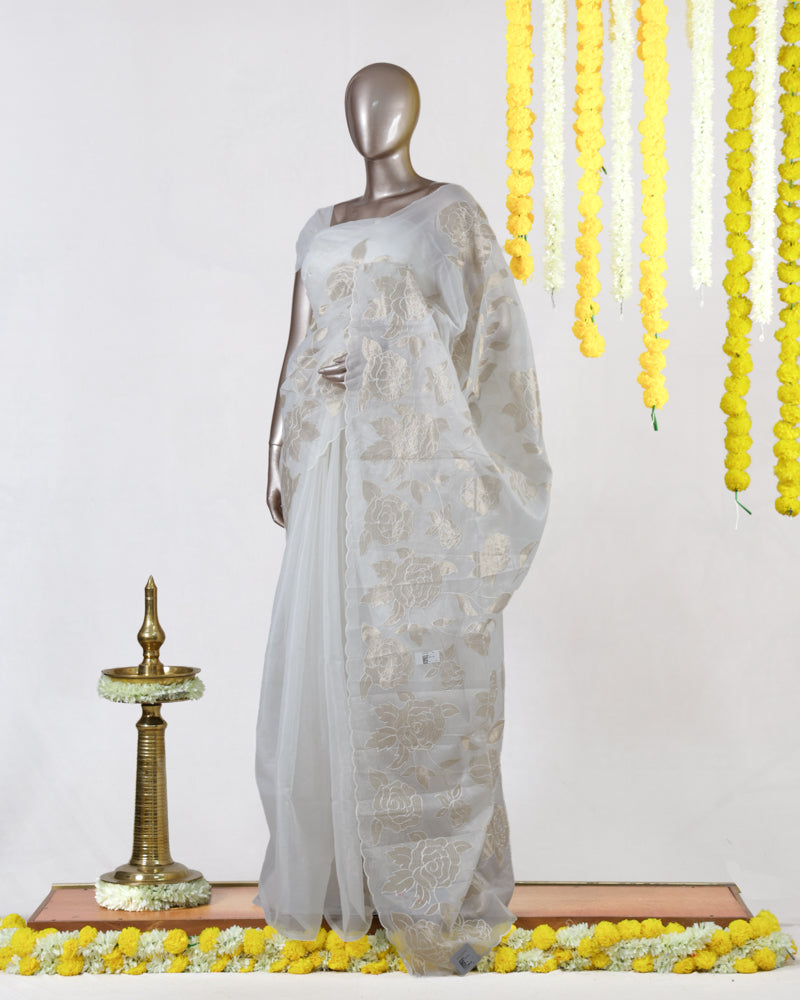 Champagne Rose Organza Saree