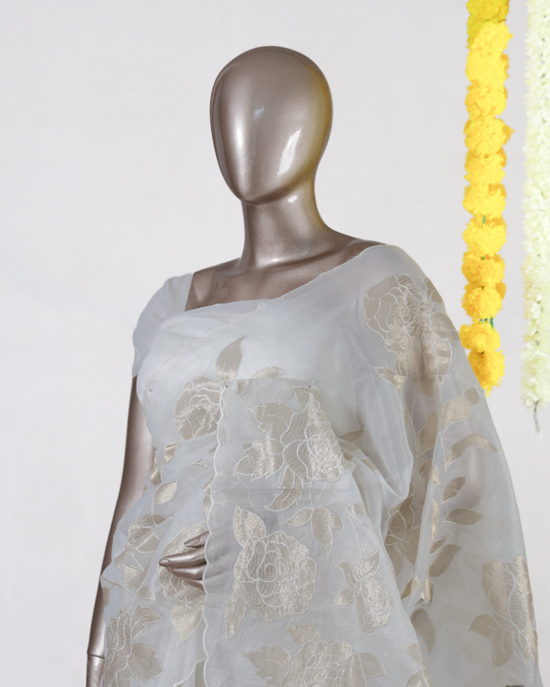 Champagne Rose Organza Saree