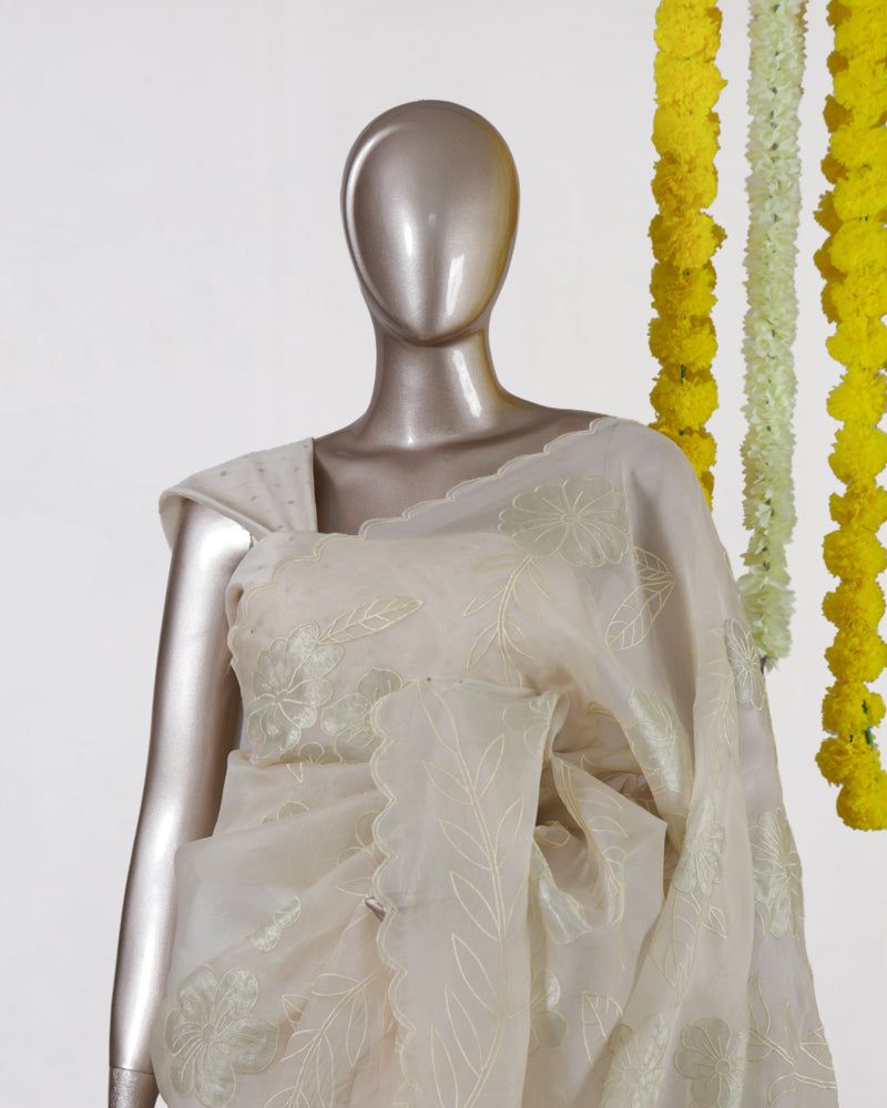 Ivory Bloom Organza Saree