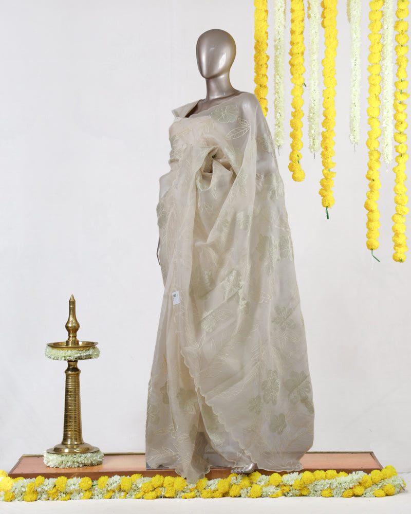 Ivory Bloom Organza Saree
