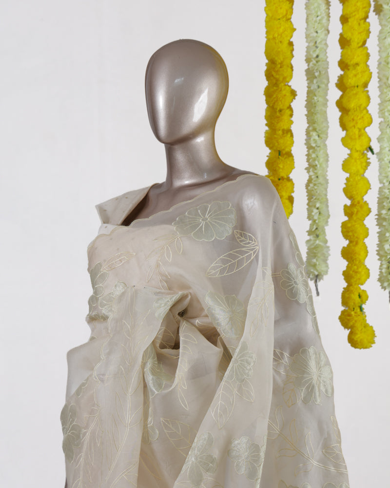 Ivory Bloom Organza Saree