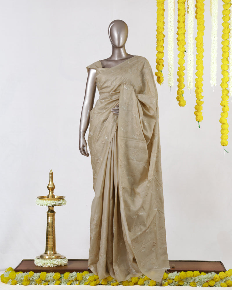 Champagne Bloom Embroidered Saree