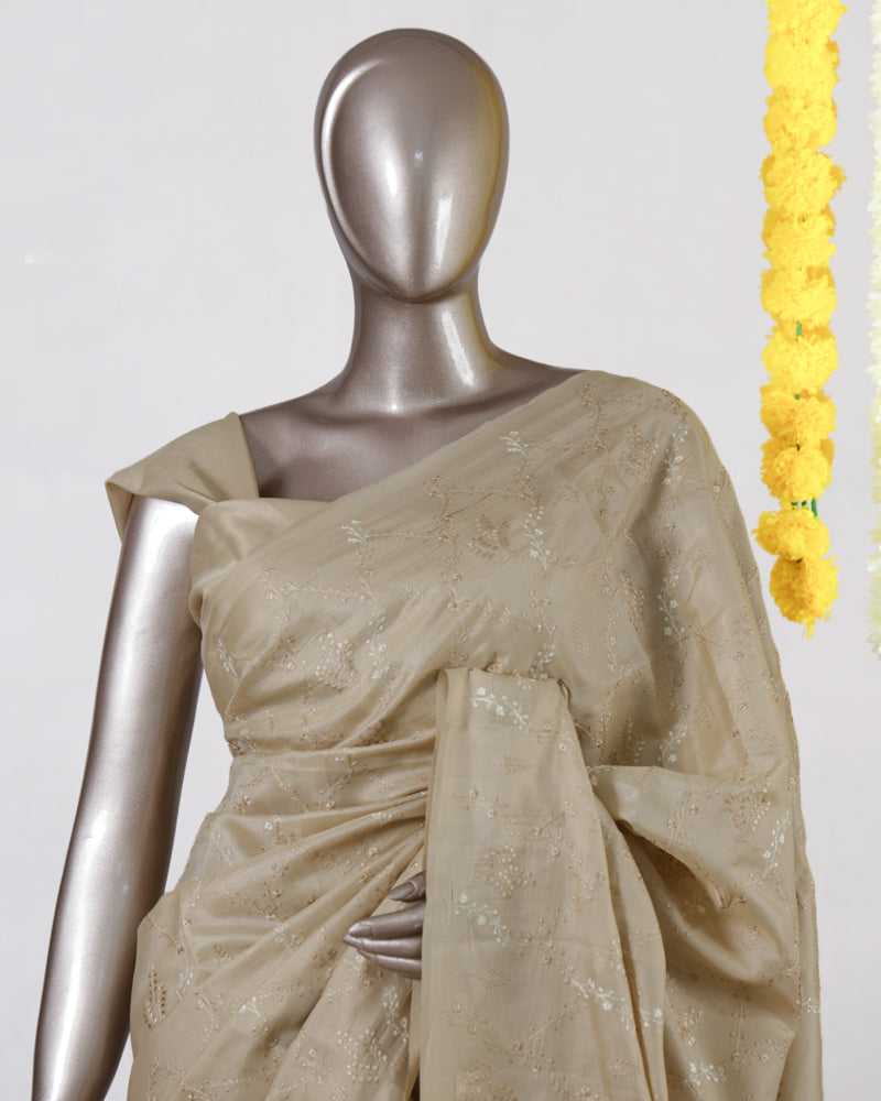 Champagne Bloom Embroidered Saree