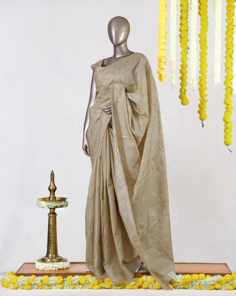 Champagne Bloom Embroidered Saree