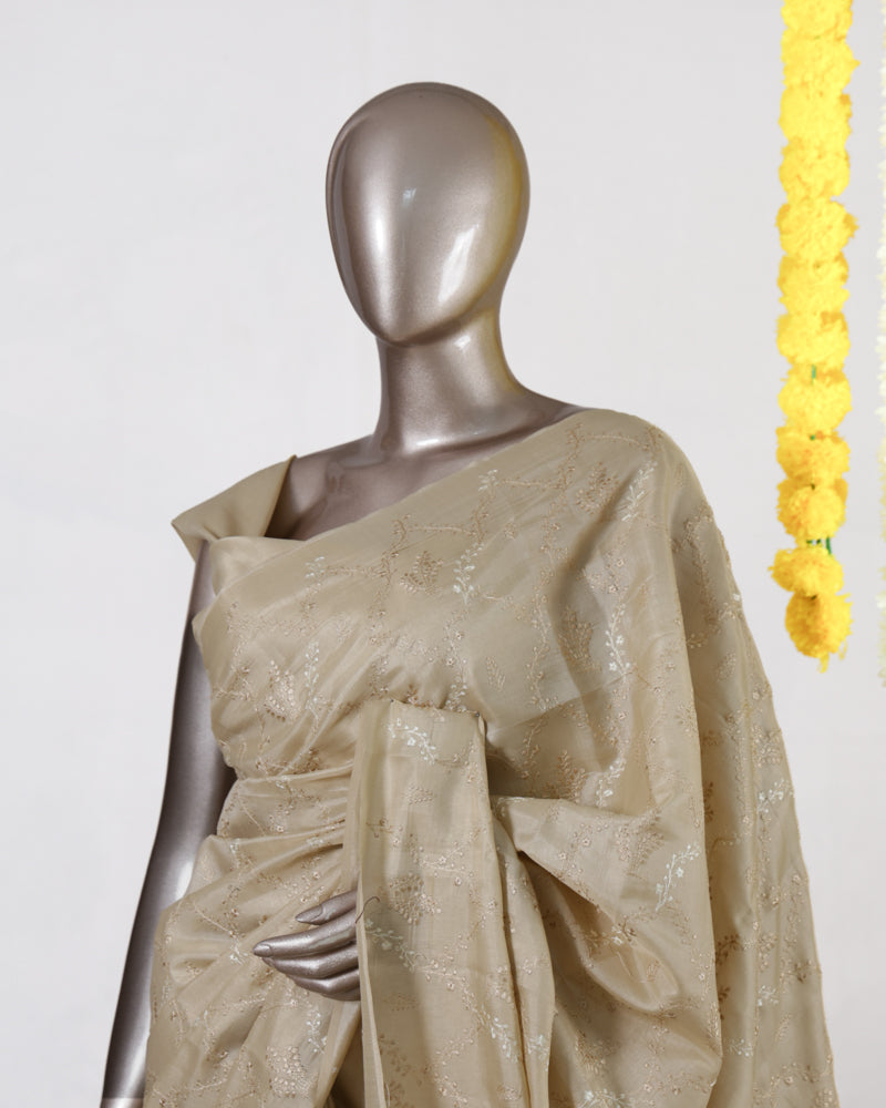 Champagne Bloom Embroidered Saree