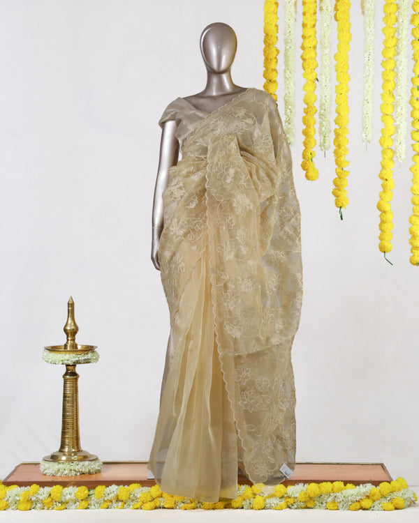 Golden Bloom Organza Saree
