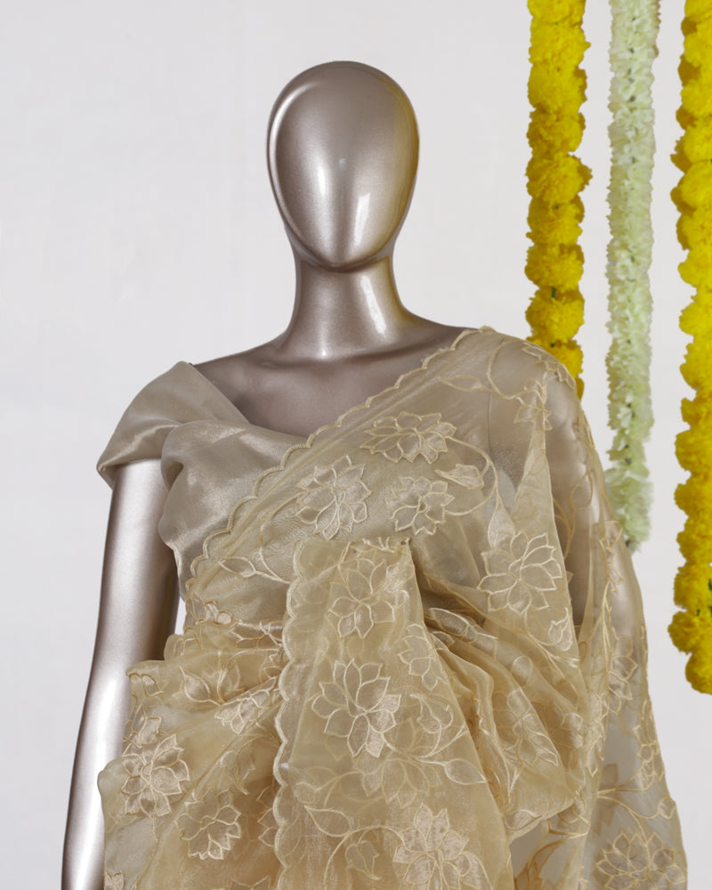 Golden Bloom Organza Saree